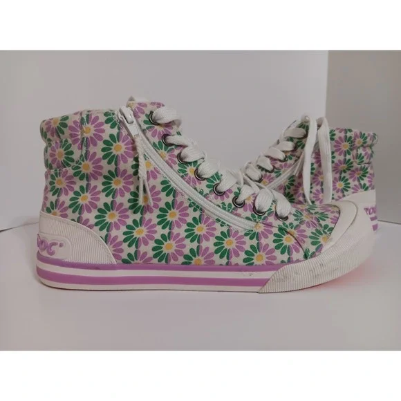 Rocket Dog Jazzin High Top Sneakers Women's 8.5 Pastel Floral Canvas Shoes Daisy - Picture 9 of 16